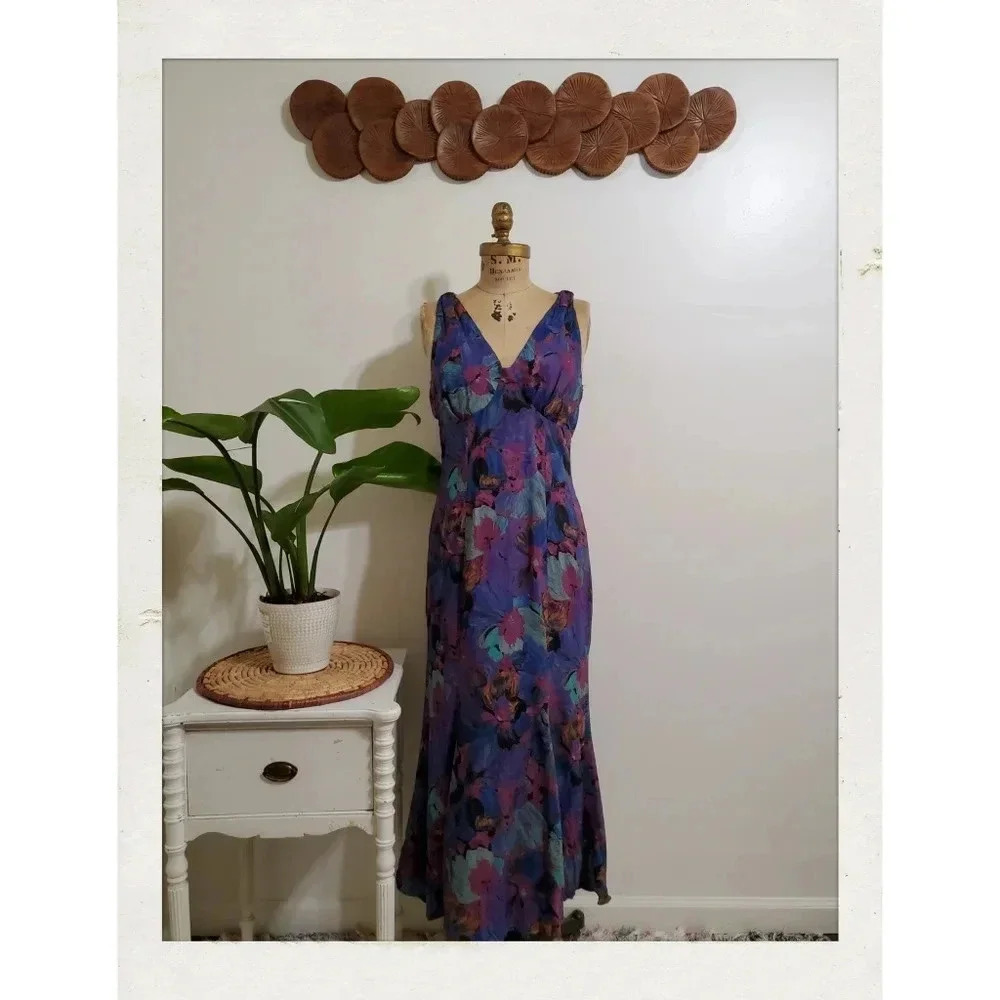 Vintage Floral Bustier Mermaid Flare Maxi Size 7 Dress